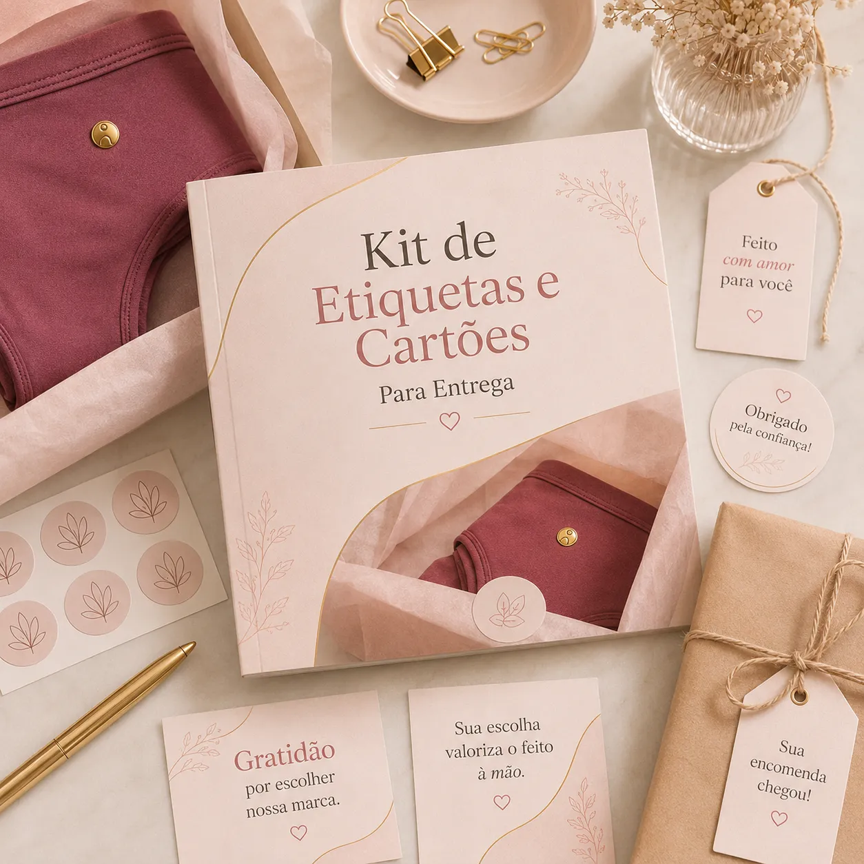 Kit de etiquetas e cartões para entrega das calcinhas