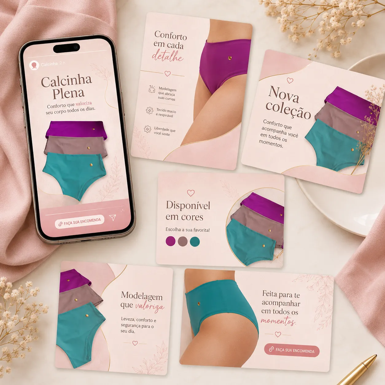 Kit de artes prontas para divulgar a Calcinha Plena nas redes sociais